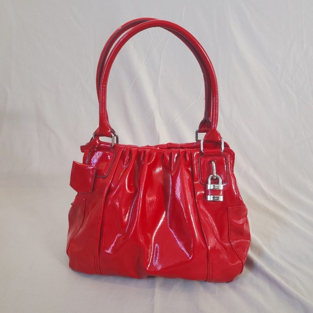 Cherry Red Worthington Purse, W/ Hang Tag, Lock, Silver Hardware, Purple Lining